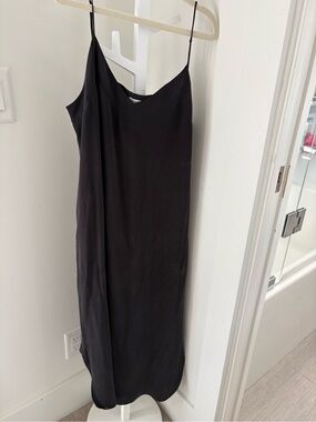 Equipment Black Silk Slip Midi Dress with Spaghetti Straps